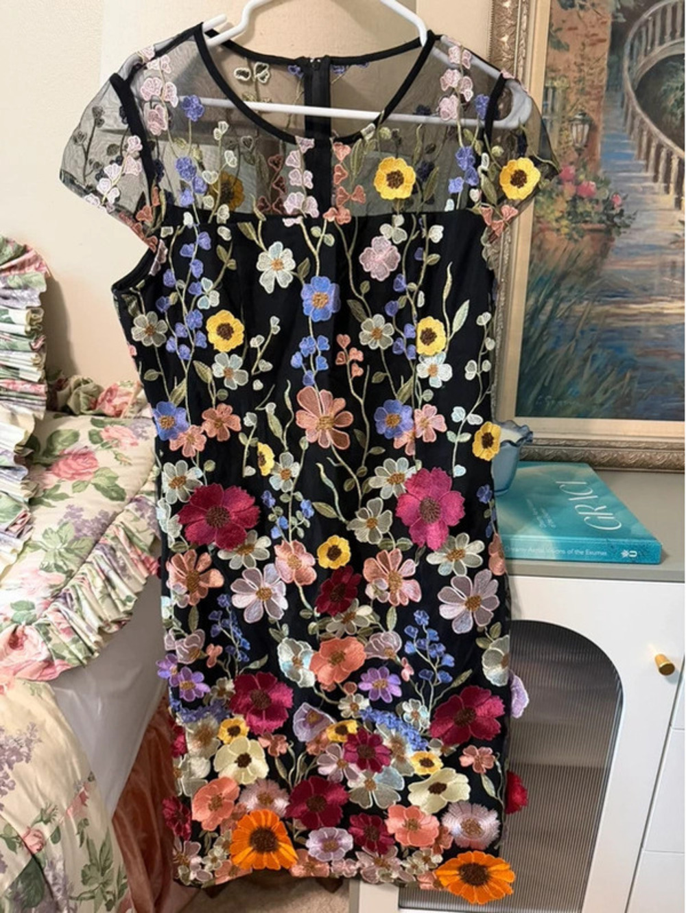Shein Black Floral Embroidered Mesh Dress – Cottagecore Garden Party | Large
